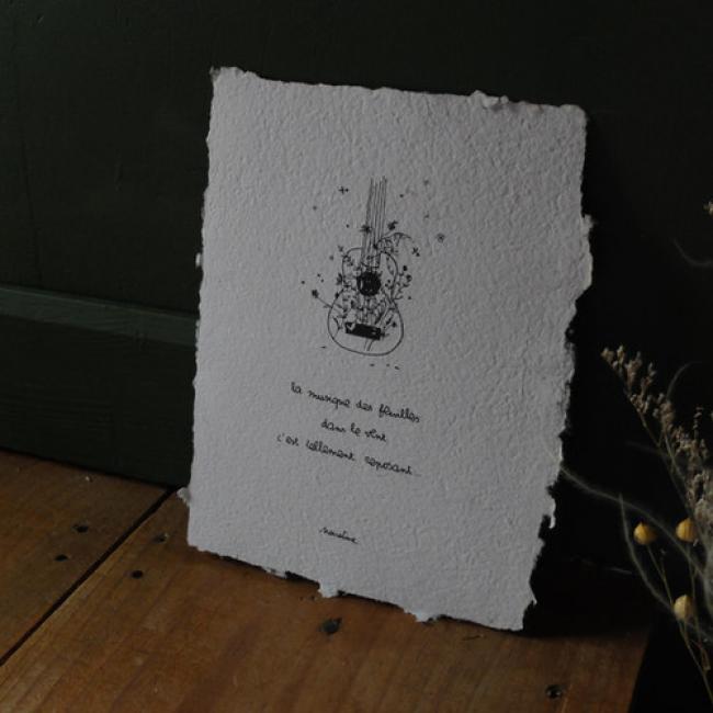 Affichette " La musique des feuilles  " - papier fait main