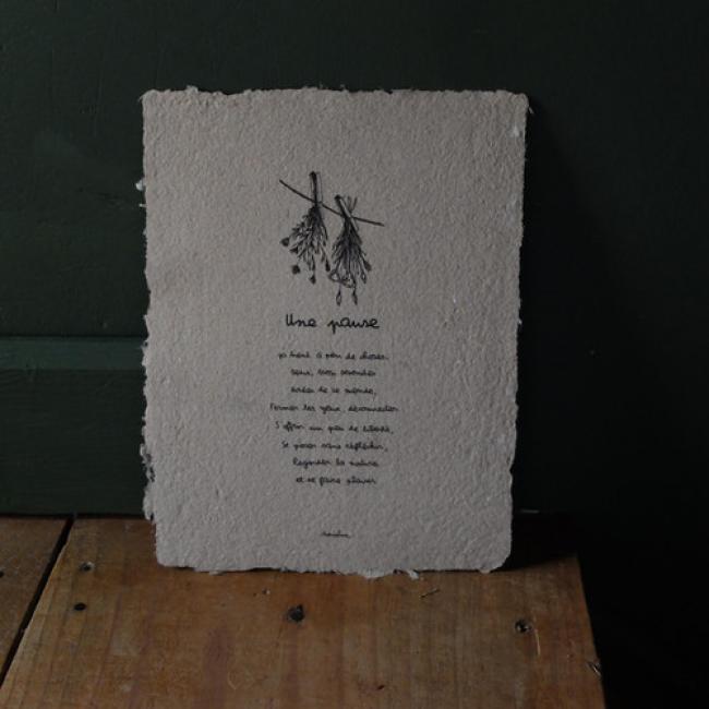 Affichette " Une pause " - papier fait main