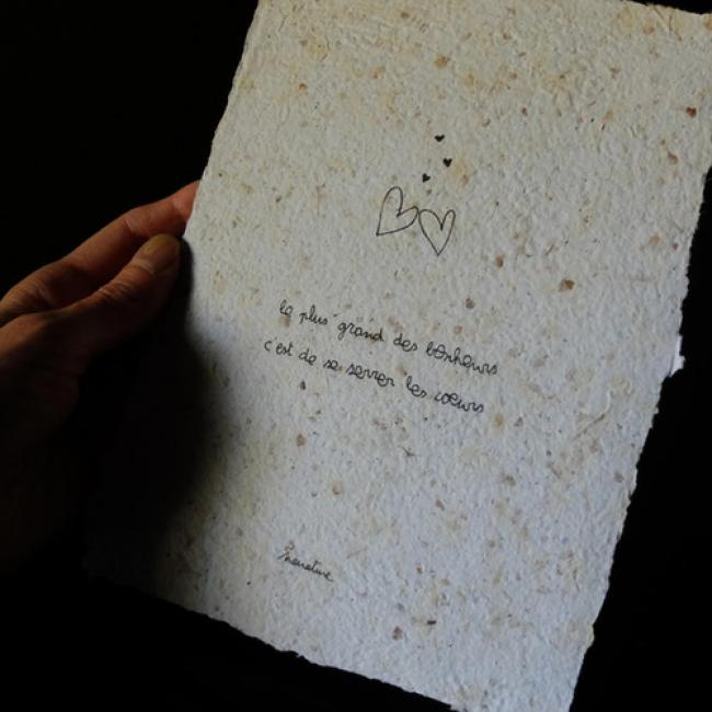 Affichette " Coeur à coeur " - papier fait main