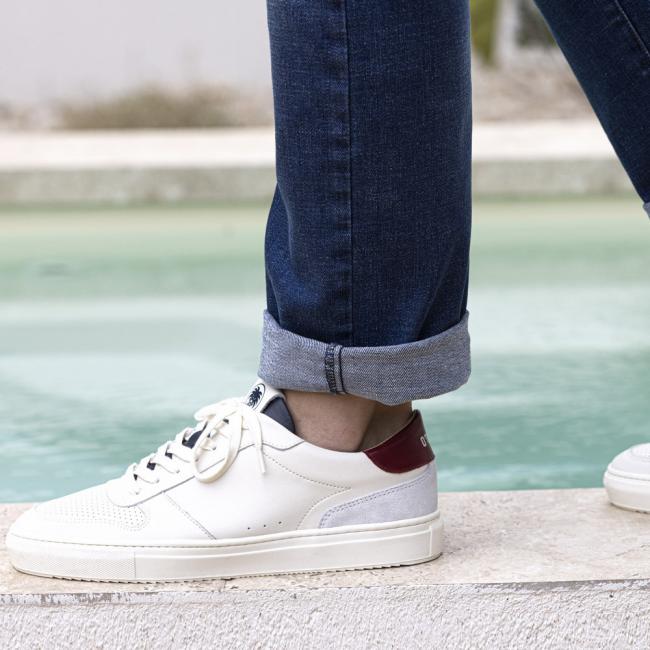 BASKETS CUIR LENNY OTAGO BLANC/BLEU/ROUGE