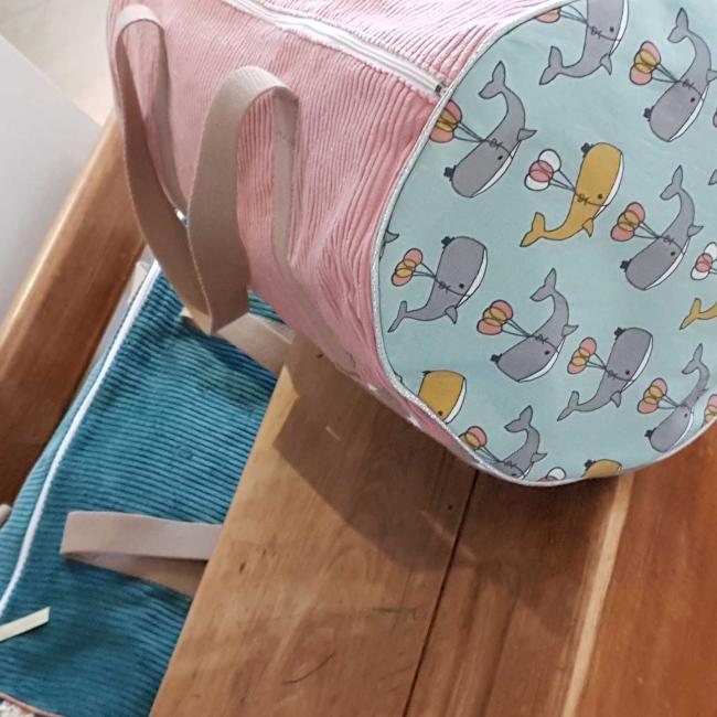 Sac Polochon velours &#8211; Baleines