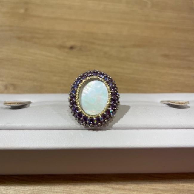 Bague Mirage nacre zircons violets Be Maad T.54