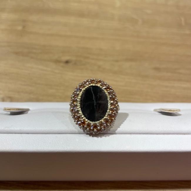 Bague Mirage Onyx et zircons beiges Be Maad T.56