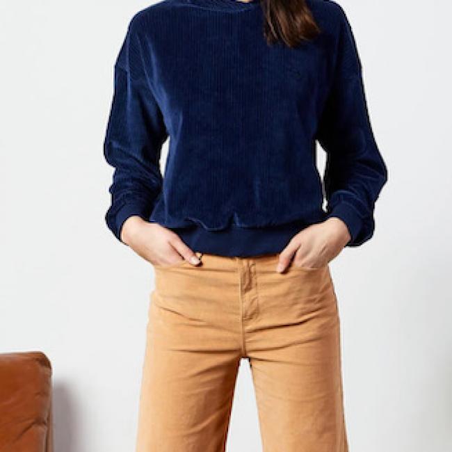 Sweat femme velours bio bleu marine Ebonie, Arsène et les Pipelettes 