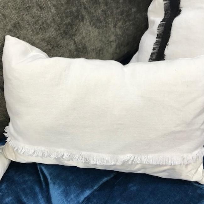 Coussin Twin lin lavé et satin de coton blanc 
