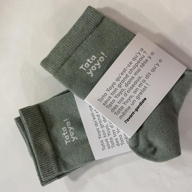 Chaussettes Tata Yoyo vert pailleté 