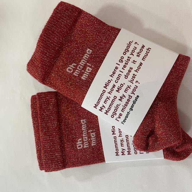Chaussettes Oh Mama Mia rouge pailleté