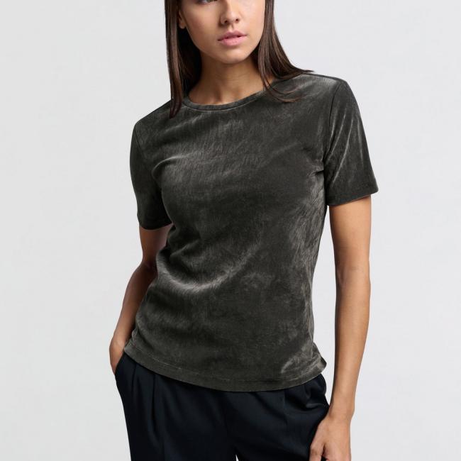 T-shirt manches courtes en velours et épaulettes