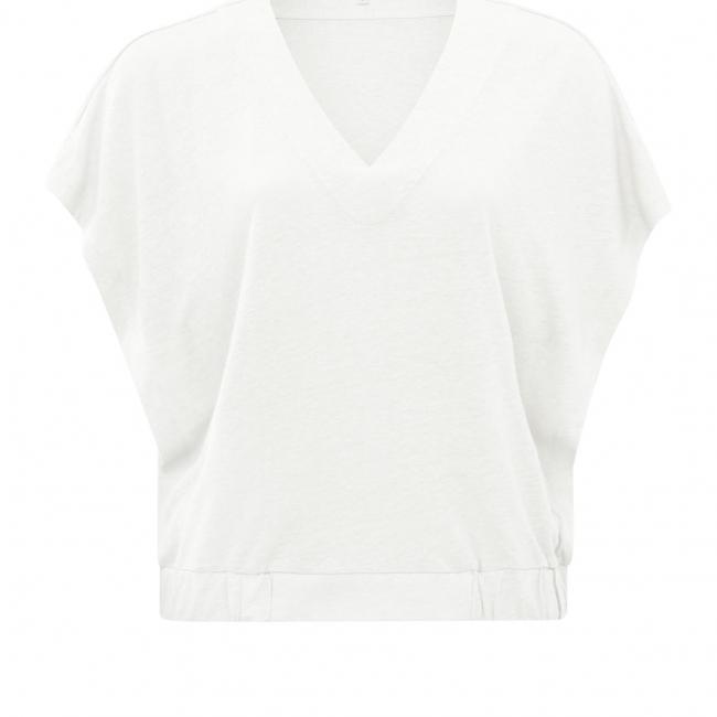 Top sans manches en lin avec col V et taille élastique