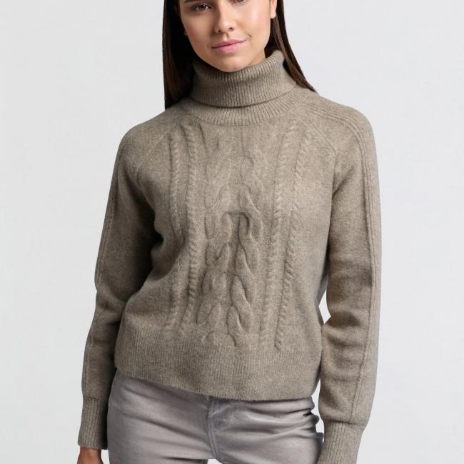 Pull col roulé avec maille torsadée et manches longues
