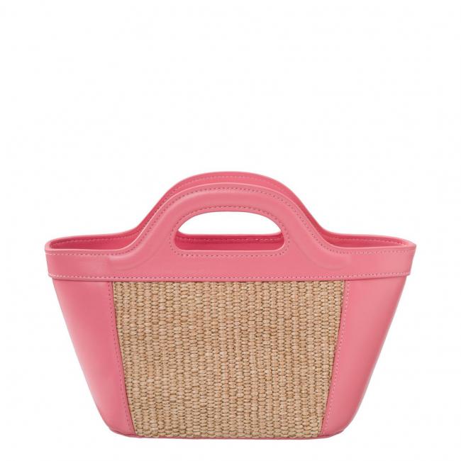 Petit sac en paille avec anse en cuir