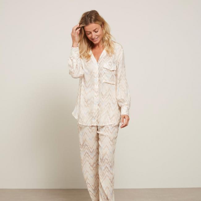 Pantalon imprimé large, poches et fermeture éclair