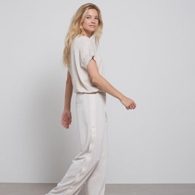 Pantalon jersey droit large, taille élastiquée et boutons