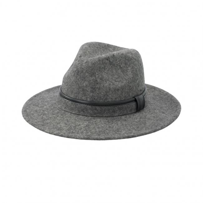 Chapeau gris Fedora en laine avec bordure large classique
