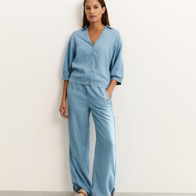 Pantalon large en chambray