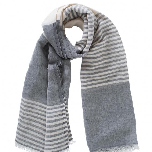 Echarpe jacquard, bords effilochés et rayures