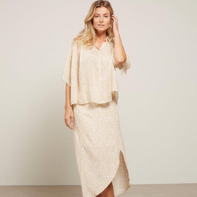 Jupe portefeuille midi, taille élastiquée et imprimé floral