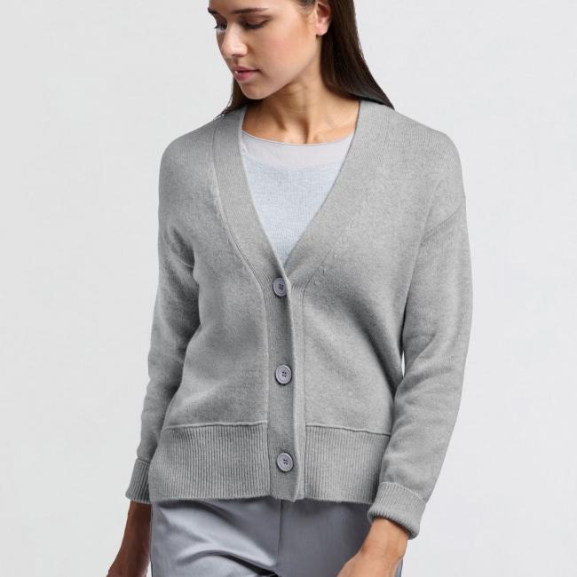 Cardigan classique à manches longues, col V et boutons