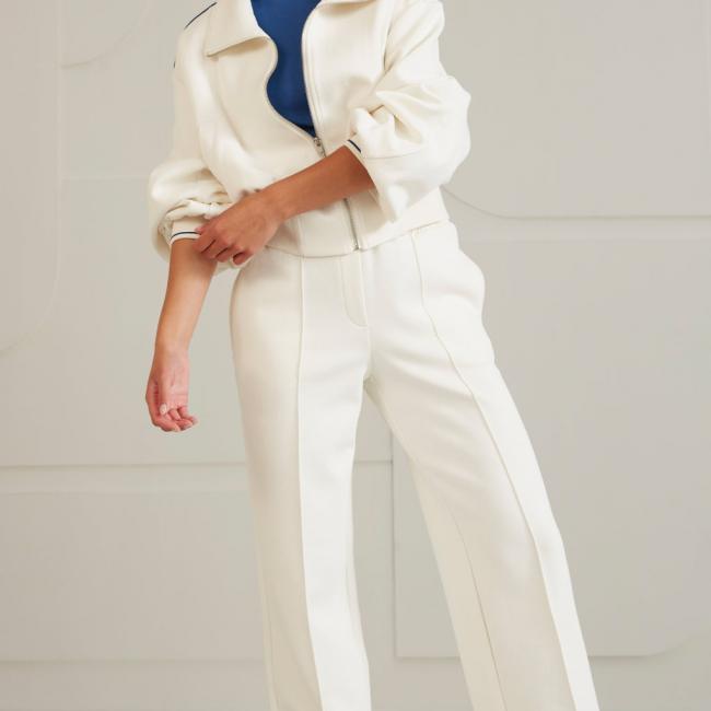 Pantalon jersey large, taille élastiquée, couture apparente
