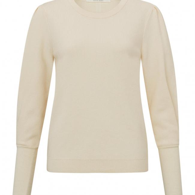 Pull col rond, longues manches bouffantes, couture apparente