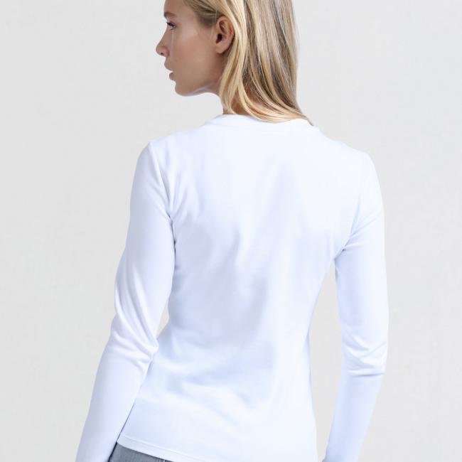 T-shirt blanc à manches longues et col rond