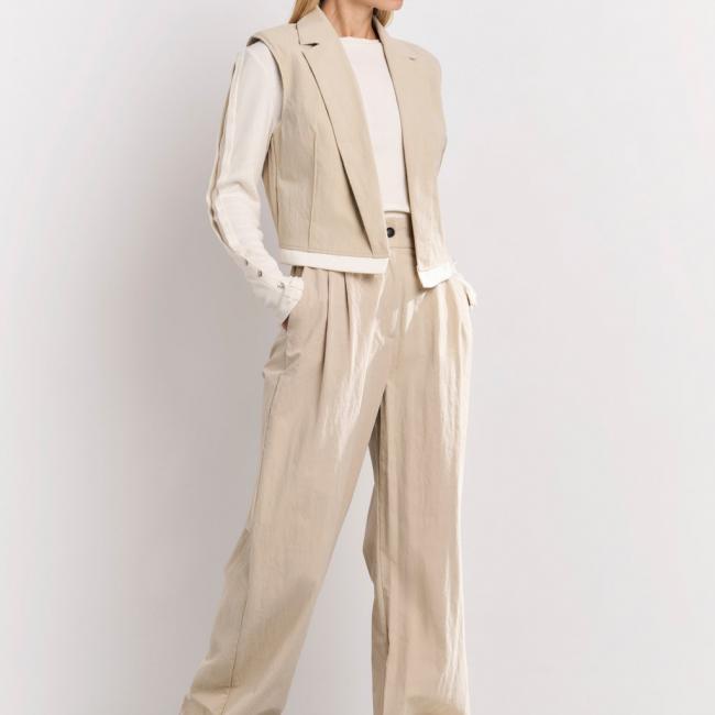 Pantalon taille haute en coton tissé à la coupe oversize