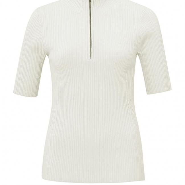Pull côtelé à col roulé, manches courtes et zip