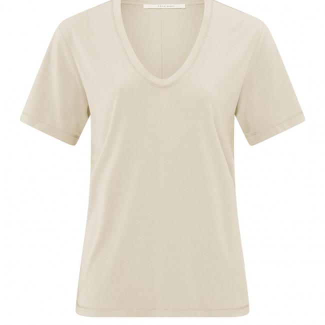 T-shirt col V arrondi, manches courtes, coupe droite