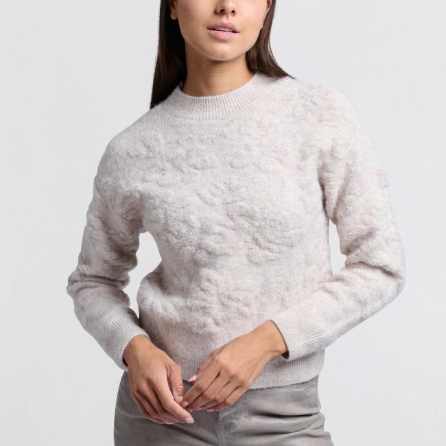 Pull jacquard en maille à motif floral et col rond