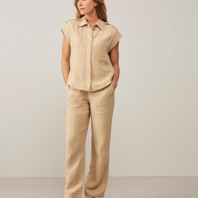 Pantalon à boutons, poches latérales et taille élastiquée