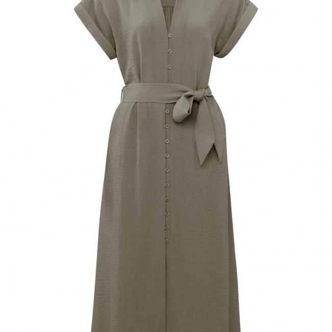 Robe midi à manches courtes avec ceinture à nouer
