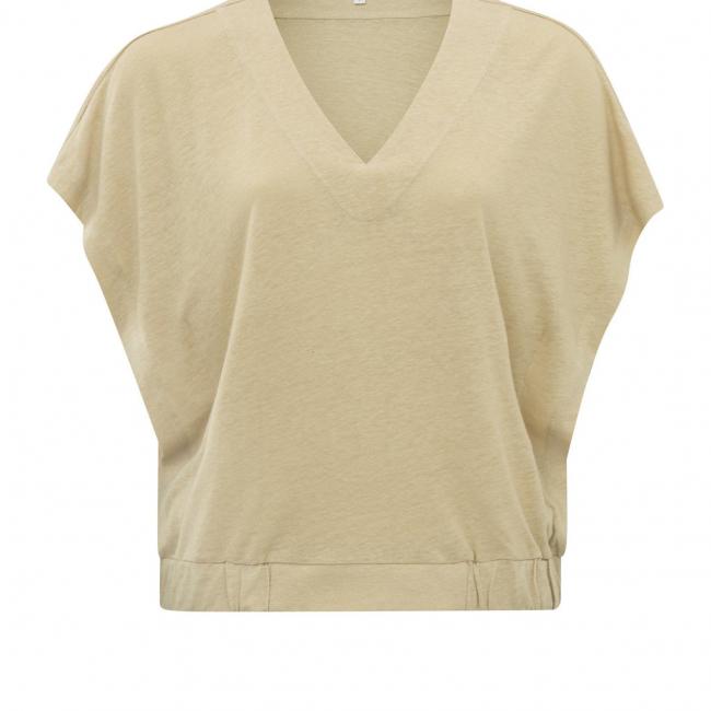 Top sans manches en lin avec col V et taille élastique