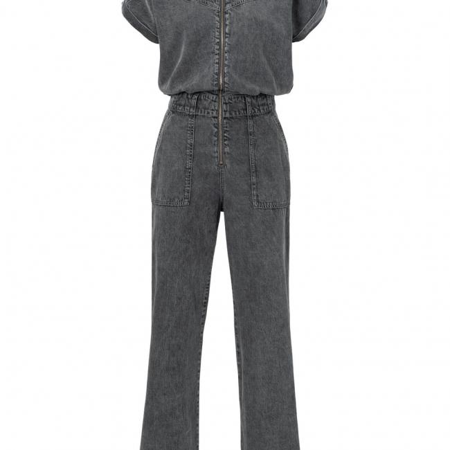 Combinaison en jean manches courtes, coupe large avec zip