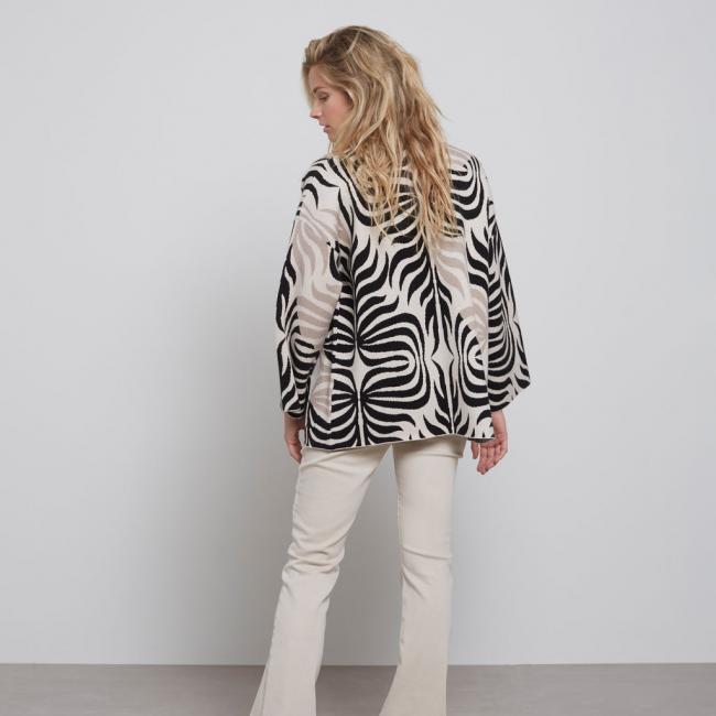 Kimono jacquard manches longues, poches, imprimé fantaisie