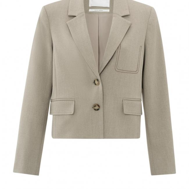 Blazer beige court à boutons, manches longues et poches