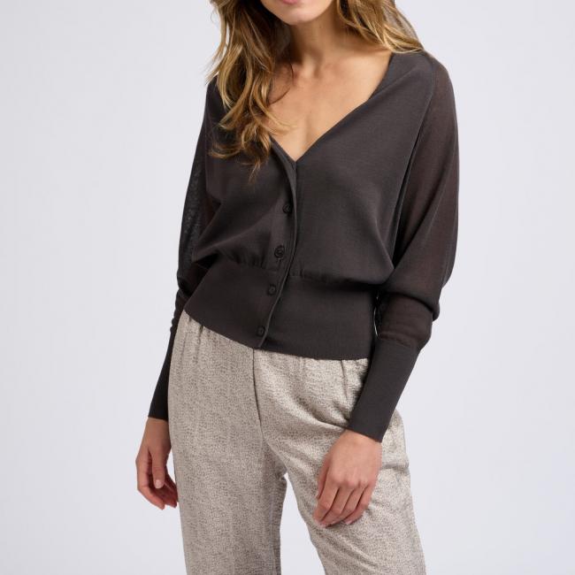 Cardigan col V, manches longues, coupe droite