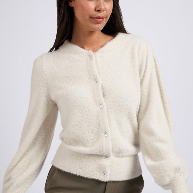 Cardigan tout doux à col rond, manches longues et boutons
