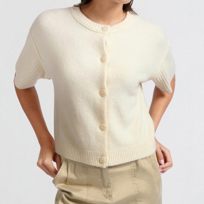Cardigan crème à manches courtes amples et col rond
