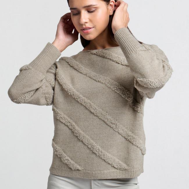 Pull col rond, manches longues et rayures en diagonale