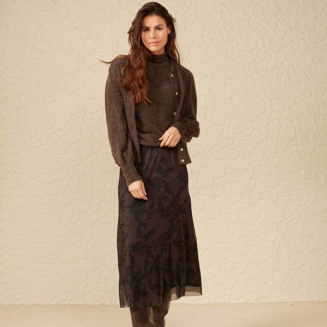 Cardigan tout doux col rond, longues manches bouffantes