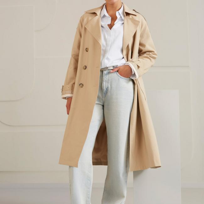 Manteau trench à double boutonnage, ML, poches et ceinture