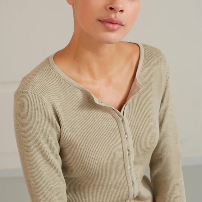 Cardigan en maille côtelée, col rond, ML et boutons