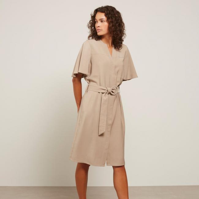Robe cargo col V, manches trompette et ceinture