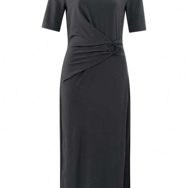 Robe midi avec manches courtes, anneau plissé et fente