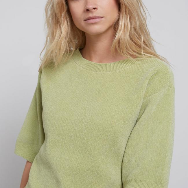 Pull maille chenille, col rond et demi manches longues