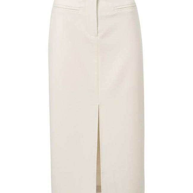 Jupe midi beige avec une fente et un élastique à la taille