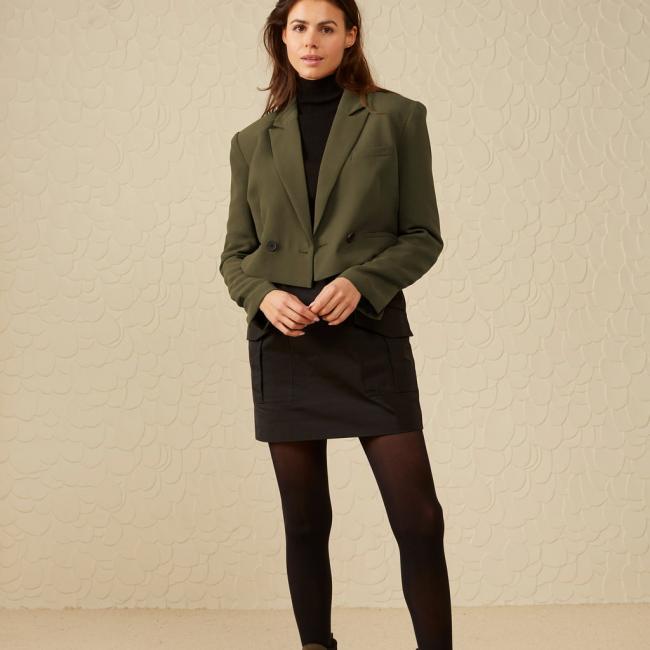 Blazer court à double boutonnage et à manches longues