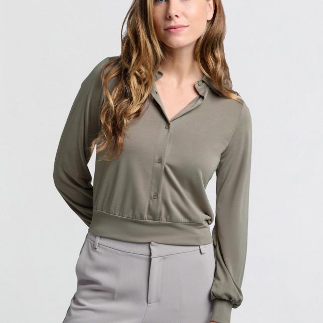 Haut chemise en jersey, manches ballon et fermeture à bouton