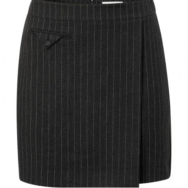 Mini jupe à rayures fines, effet portefeuille et zip