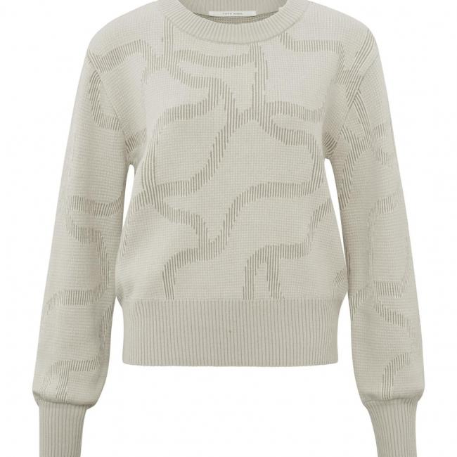Pull maille jacquard avec col ras, ML et détails côtelés